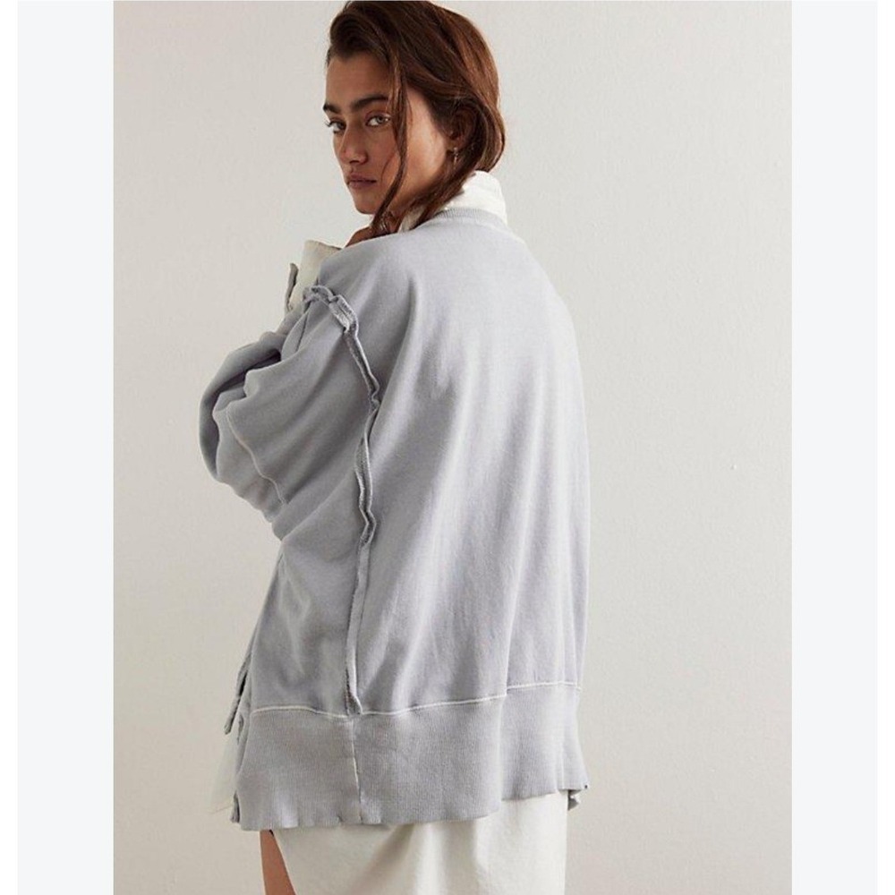 Free People Camden Sweatshirt Medium Blue Oversized Baggy Pullover Slouchy Boho